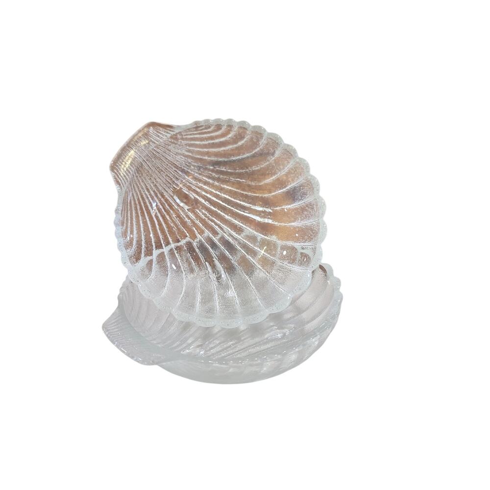 2 each Vintage Sea Shell Satin Glass Candy Dish Nut Bowl Wedding
